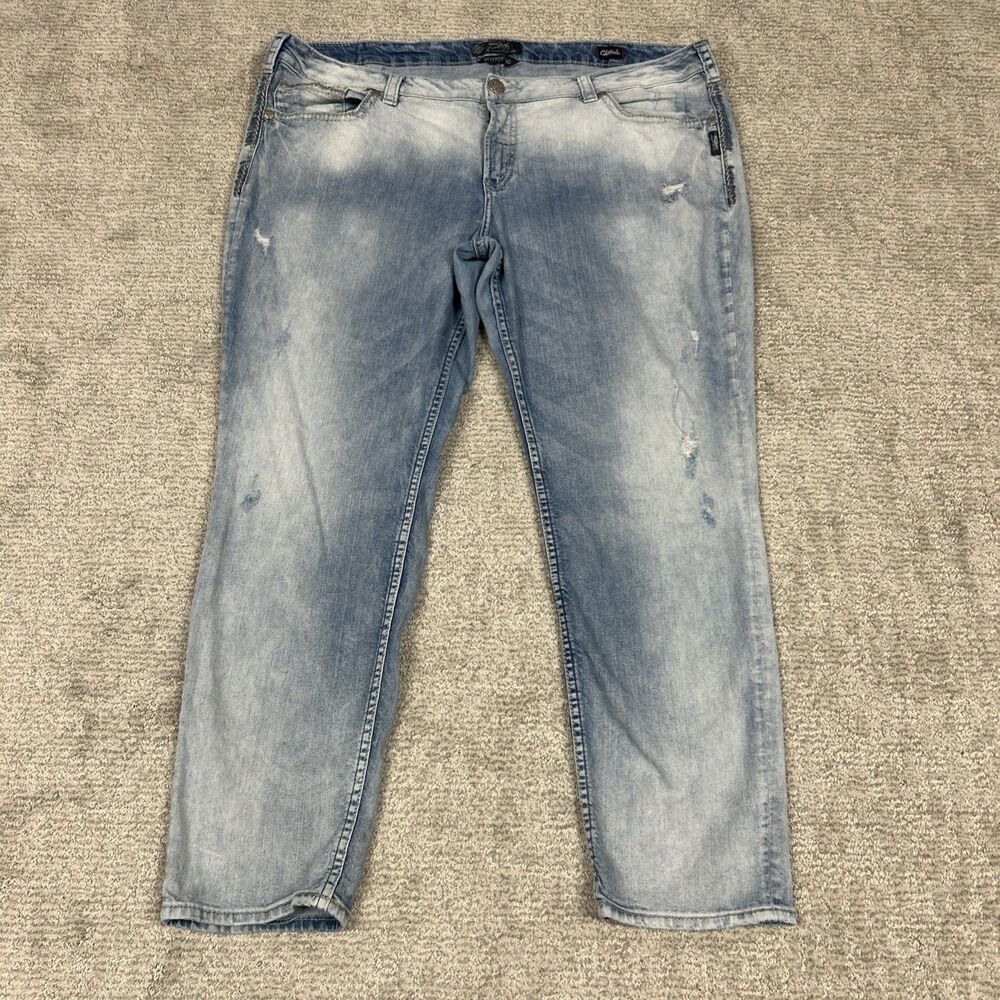 Silver Jeans Boyfriend Womens Plus 22 Distressed Blue Denim Stretch 44x30